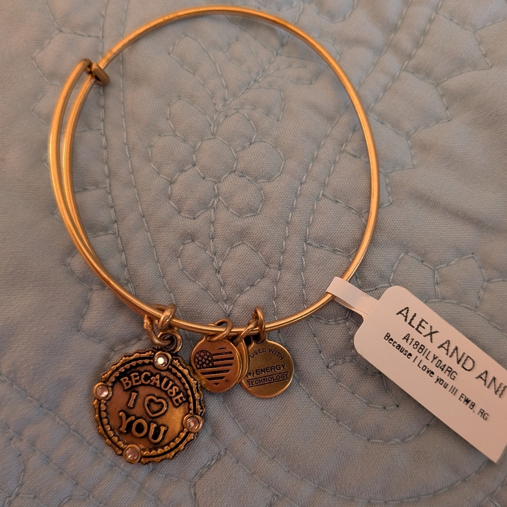 Alex and Ani 'Because I Love You' Gold Charm Bangle - NWT